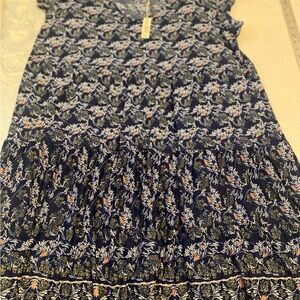 Max Studio Navy Floral Midi Dress with Coral Accents